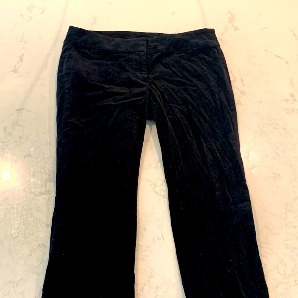 Black velvet straight leg pants